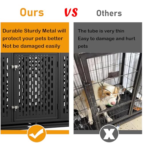 44 inch Heavy Duty Indestructible Dog Crate, Steel Escape Proof Chewproof Impact Double Door Dog Kennel for Large Medim Dogs with Wheels and Trays, High Anxiety Large Dog Cage, XL - size: 43.3"L x 29.7"W x 46.3"H
