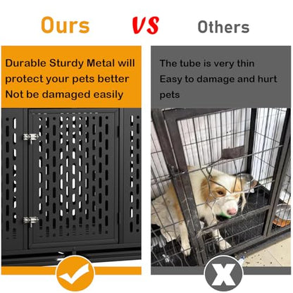 44 inch Heavy Duty Indestructible Dog Crate, Steel Escape Proof Chewproof Impact Double Door Dog Kennel for Large Medim Dogs with Wheels and Trays, High Anxiety Large Dog Cage, XL - size: 43.3"L x 29.7"W x 46.3"H