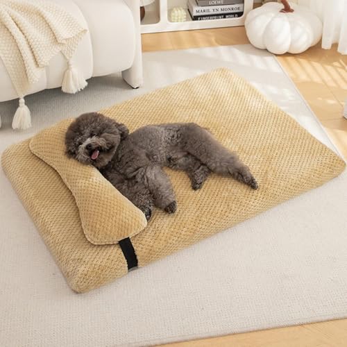 Orthopedic Dog Bed with Bolster Pillow, Soft Plush Pet Bed Mat Non-Slip Bottom, Washable Pet Bed Mattress for Crate Kennel Suitable for Pets Up to 10 lbs, Beige 19.6x15.7x2 in - color: Beige, size: 19.6x15.7x2 in