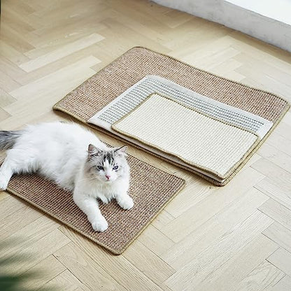 FUKUMARU Cat Scratcher Mat, 23.6 X 15.7 Inch Natural Sisal Cat Scratch Mats, Horizontal Cat Floor Scratching Pad Rug, Protect Carpets and Sofas (Cream - Thicken) - color: Cream-Thicken 23.6 x 15.7 Inch