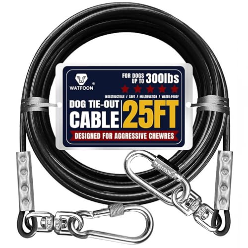 Tie Out Cable for Dogs Up to 300lbs,25ft Extra Strong 1000lbs Break Strength Tie-Out Tether Trolley Training Lead,Dog Run Cable for Yard Garden Park Camping Outside (300lbs 25ft, Black) - color: Black, size: 25 ft