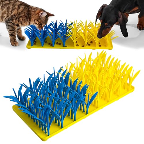 Silicone Grass Mat for Cats & Dogs, Snuffle Mat for Dogs Cats, Slow Feeder Dog Bowl, Interactive Sniff Foraging Mats for Dog Cat Pet, Nosework Training Foraging Pad- Blue & Yellow1 - color: Blue&Yellow1