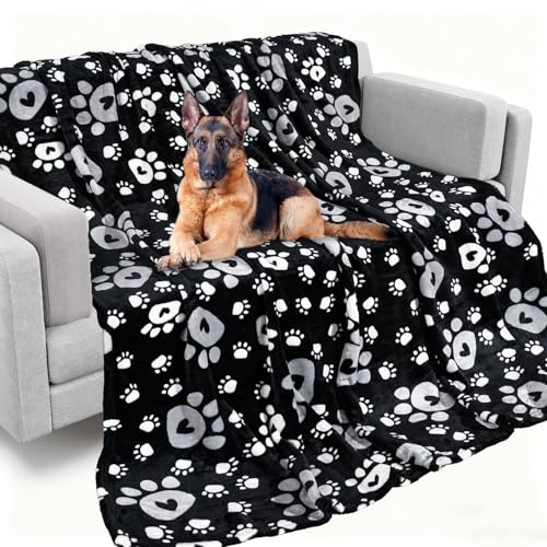 Rezutan Dog Blanket for Extra Large Dogs, Soft Fleece Dog Blankets, Cute Paw Print Throw Blanket for Dogs, Fluffy Flannel Pet Cat Puppy Blanket Mat Cover for Bed Couch, Black 80 x 60 inch - color: Love Black, size: 80x60 inch