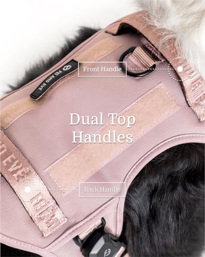 Fei & Eve MagEase 3-Second Magnetic Dog Harness | No-Pull Tactical Vest | Quick-Connect MOLLE w/3 Leash Clips | Heavy-Duty 900D Nylon | Adjustable w/Handle (X-Large, Blush) - color: Blush, size: XL