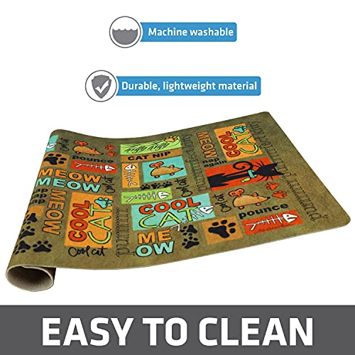 Drymate Cat Bowl Placemat, Pet Food Feeding Mat - Absorbent Fabric, Waterproof Backing, Slip-Resistant - Machine Washable/Durable (USA Made) (12” x 20”) (Cool Cat Brown) - color: Cool Cat Brown, size: Small (12" x 20")