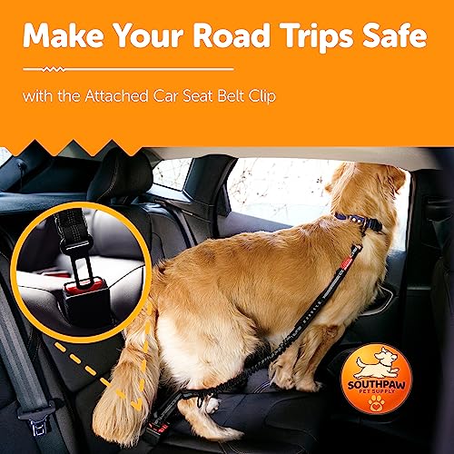 Shock Absorbing Tactical Bungee Dog Leash 4-7 ft. for Large Dogs with Seatbelt Buckle and Comfortable Padded Handle, Highly Reflective Extendable Heavy Duty Stretch Leash for Dog Owners (Black)