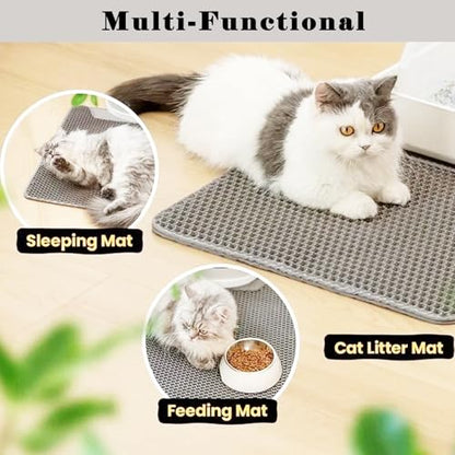 HCY&WLD Cat Litter Mat, Honeycomb Double Layer Cat Litter Trapping Mat, Waterproof Urine Proof Non-Slip, Scatter Control, Less Waste, Easier to Clean (Light Gray, 30" X 22") - color: Light Gray