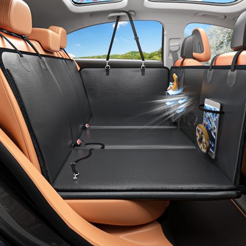 HOB4U Back Seat Extender for Dogs, PU Leather Dog Car Seat Cover for Back Seat with Hard Bottom, 100% Waterproof, Scratch Proof and Anti Slip Dog Hammock for Cars and SUVs, Holds 400 lbs - color: full-black, size: Large
