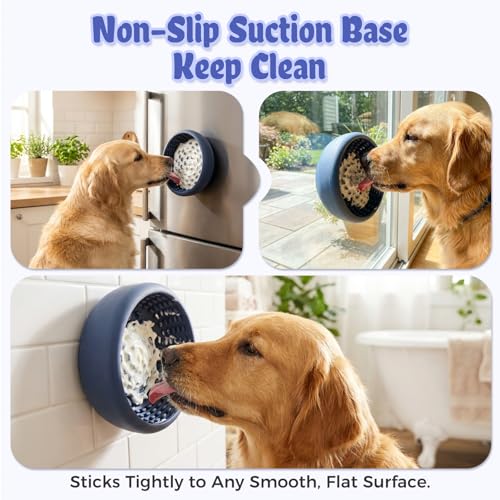 Slow Feeder Dog Bowls for Liquid Treats, Non-Slip Interactive Anxiety Relief Freeze Dog Lick Bowl, Yogurt Pup Lick Toy, Enrichment Treat Dietary Supplement/Post-Op Nutrition (Navy Blue, L) - color: Navy Blue