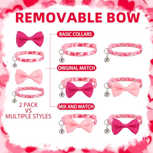 PUPTECK Bowtie Dog Collar with Bell 2 Packs, Adjustable Breakaway Puppy Collar, Sweet Gift for Small Dogs Cats Pets 7.9-11.8 in - color: Pink, size: 7.9-11.8 in
