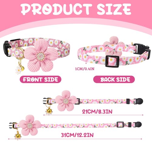 4 Pack Breakaway Cat Collars with Bells Flower Pendants Adjustable Floral Cat Collars with Bowtie Safety Kitten Collar for Girl Boy Cats