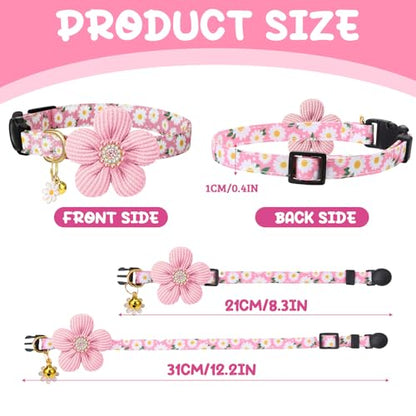 4 Pack Breakaway Cat Collars with Bells Flower Pendants Adjustable Floral Cat Collars with Bowtie Safety Kitten Collar for Girl Boy Cats