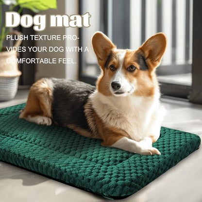 Dog Bed Crate Mat, Soft Durable Washable Anti-Slip Kennel Pad for Dogs & Cats, Reversible (Dark Green, S(24"*18"*1.5")) - color: Dark Green, size: S(24"*18"*1.5")
