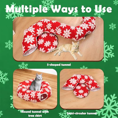 Cat Tunnel Christmas Tree Skirt,Christmas Tree Cat Tunnel for Indoor Cats,Cat Tunnels Tree Skirt,Soft Peekaboo Hideway Bed Cave Donut Toys Circle Tunnels for Kittens & Large Cats (Red) - color: Red