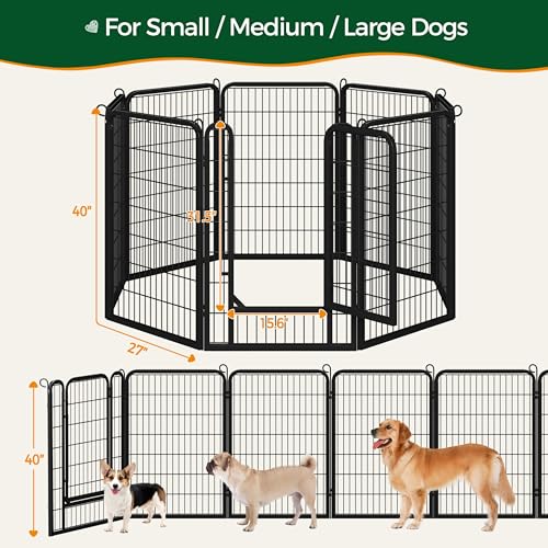 Yaheetech Dog Playpen, 40 Inch 8 Panels Heavy Duty Metal Pet Fence for Indoor Puppy Exercise Pen for RV Camping/Yard/Garden, Black - size: 40"