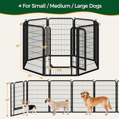 Yaheetech Dog Playpen, 40 Inch 8 Panels Heavy Duty Metal Pet Fence for Indoor Puppy Exercise Pen for RV Camping/Yard/Garden, Black - size: 40"