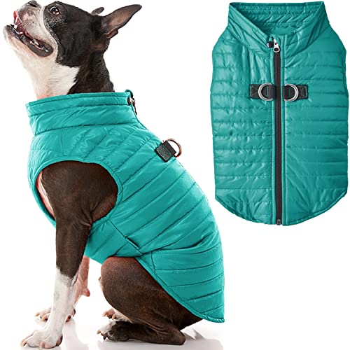 Gooby Puffer Vest - Turquoise, X-Small - Ultra Thin Zip Up Wind Breaker with Dual D Ring Leash - Water Resistant Small Dog Sweater Coat - Boy or Medium - color: Turquoise, size: X-Small chest (12")