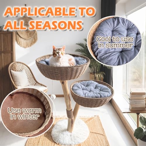 Cat Tree Modern - Minimalist Cat Tree with Sisal Rope Scratching Posts, Plush Cushioned, Baskets, and Fun Fluffy Ballew