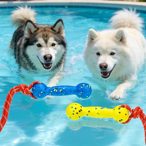 EXPAWLORER Floating Dog Toys 2 Pack, Durable ETPU Dog Water Toys with Rope, Interactive Pool Toy Dummy Bumper for Water Fetch Retrieving, Pool Beach Lake Fetch, Not for Aggressive Dogs