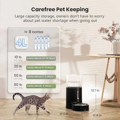 CZPET Dog Water Bowl Dispenser 4L, Wider Mouth & Upgraded Brush for Easy Cleaning Automatic Cat Gravity Refilling Waterer with Removable Stainless Steel Bowl, Large Drinking Area for Multi-Pet (Black) - color: Black