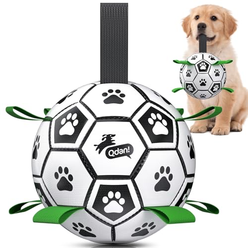 QDAN Dog Toys for Small Medium Puppy, Soccer Ball for Dogs with Straps, Dog Herding Balls, Birthday Toy Gifts, (Black Greem, 6 Inch) - color: Green-Black, size: Medium Size 2 (6")