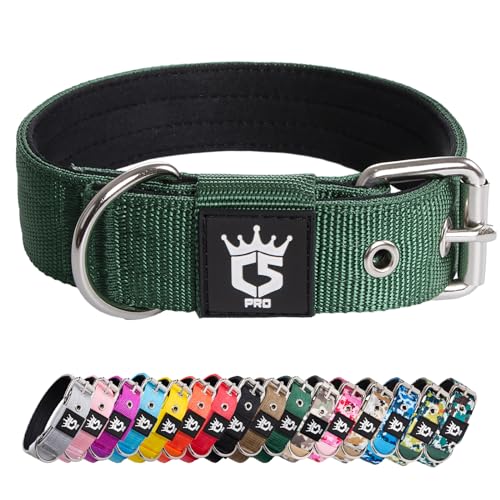 TSPRO Tactical Dog Collar 1.25 Inch Wide Thick Dog Collars with Heavy Duty Metal Buckle, Durable, Strong, Adjustable for Small Dogs (Green S) - color: Basic Green, size: S-for neck size (adjustable 12.6"-15.8")
