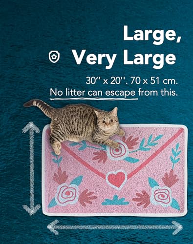 Lukamoo® Cute Cat Litter Mat (30’’x20’’), Large/L, for Kitty Litter & Cute Cat Litter Box, Litter Trapping Mat (Large (30'' x 20''), Love Letter)