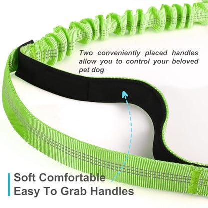 Laqibak Hands Free Dog Leash, Adjustable Waist Leash for Dog Walking, Dual Bungee Dog 4.2-6.7 Feet Long with Reflective Stitches for Walking Hiking Running, Fits 26"- 43" Inch Waist, Green - color: Green