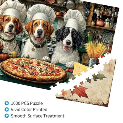 1000 Pieces Jigsaw Puzzles for Adults, Dog Chefs Pizza Kitchen Art Puzzle, Stress Relief Concentration Training Brain Teaser Puzzle 29.5x19.7 Inch - color: Wooden Puzzle5, size: 1000 Piece pcs