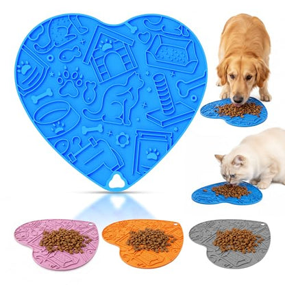 Cat & Dog Slow Feeder Puzzle Toy — Interactive Cat Puzzle Feeder Bowl, Dog Puzzle Feeder, Dog Lick Mat, Mental Stimulation Toy for Indoor Cats & Dogs, Anti-Gulp, Fun & Durable Heart Shape(Blue) - color: Blue