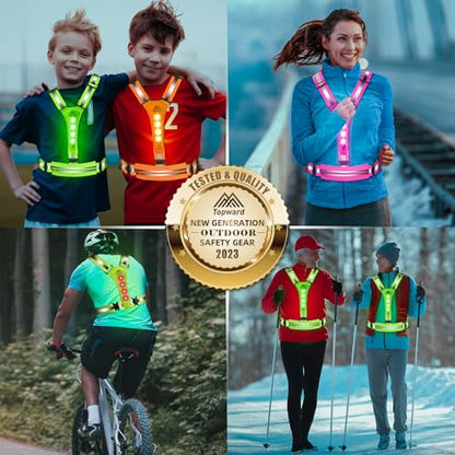 Topward LED Reflective Vest Running Gear, USB-C Rechargeable, Light Up Lights for Night Dog Walking Cycling, Running Phone Holder Vest for Runners, High Visibility with Adjustable Waist/Shoulder - color: green