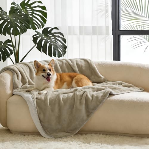 Waterproof Pet Blanket - Soft Sherpa Dog Blanket, Washable Leakproof Blanket for Pets, Waterproof Pad for Dogs & Cats - color: Taupe, size: 50×60 Inches