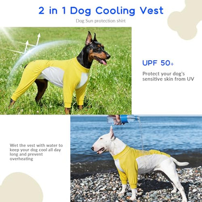 2-in-1 Dog Sun Protection Shirt, Quick Dry Dog Shirt with Smooth & Mesh Breathable Material Large UV Protection Tee-Shirt, Cooling Tee for Instant Cool in Summer Yellow 2XL - color: Yellow, size: 2XL