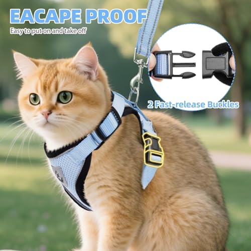 PUPTECK Cat Harness and Leash Set Escape Proof Reflective Cat Walking Harness Adjustable Soft Breathable Mesh Vest for Small Pets, Sky Blue, S - color: Sky Blue, size: S (NECK 9.5"-11", CHEST 13"-16")