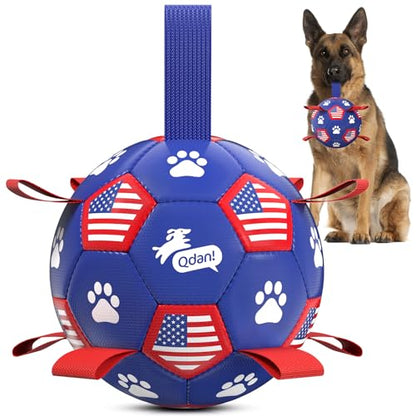 QDAN Dog Toys, Soccer Ball with Straps, Durable Dogs Balls for Extra Large Breeds, Beach Pool Water Toy, Dog Birthday Gifts, Herding Balls (9 Inch) - color: Flag, size: 9 Inch