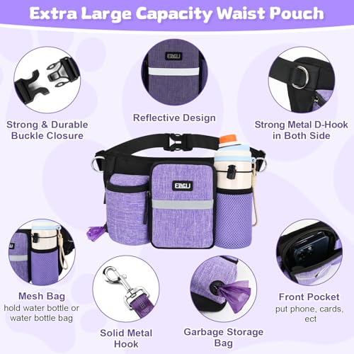 Heavy Duty Hands Free Dog Leash with Zipper Pouch Waist Belt for Large Medium Dogs for Running, Walking, Jogging and Hiking, Dual Padded Handles and Durable Bungee (1 Dog Purple) - color: 1 Dog Purple