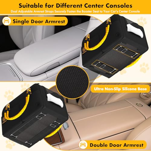 PAWZIDEA Center Console Dog Car Seat, Enclosed Small Dog Armrest Booster Carseat, Secure Straps &Anti Slip, Portable TSA Approved Puppy Pet Carrier Soft-Sided, Removable Pillow Storage Pocket, up 12lb - color: Black Warrior