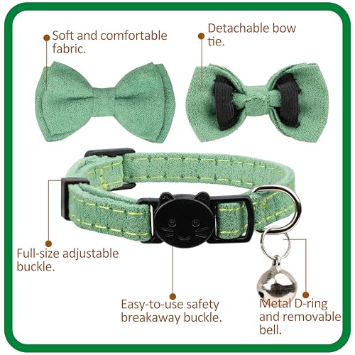 Cat Collar Breakaway Bowtie Safety with Bell Adjustbale Kitten Puppy Solid Plaid Color Set J-[2pcs] Green - color: J-[2pcs] Green