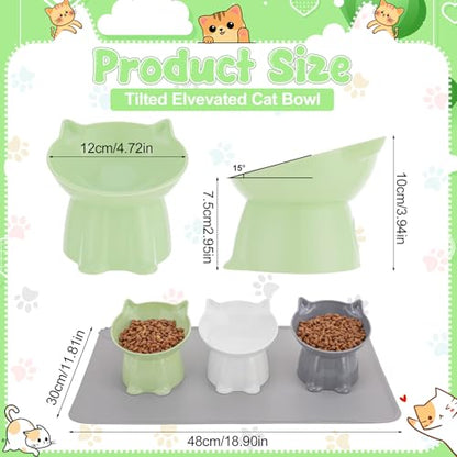3 Pcs Elevated Cat Bowls 15°Raised Cat Food Bowl with Silicone Mat Whisker Friendly Anti Vomiting Cats Dishes Pet Food and Water Bowls for Indoor Cats Kittens Classic 3 Colors - color: Green, Grey, White