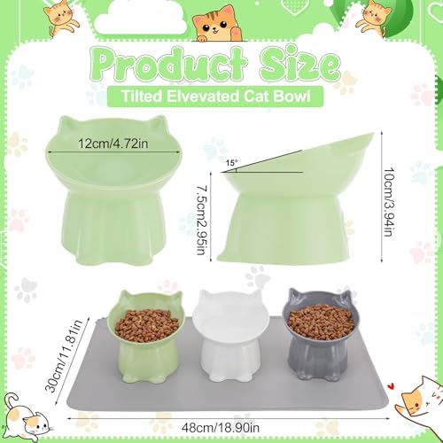 3 Pcs Elevated Cat Bowls 15°Raised Cat Food Bowl with Silicone Mat Whisker Friendly Anti Vomiting Cats Dishes Pet Food and Water Bowls for Indoor Cats Kittens Classic 3 Colors - color: Green, Grey, White