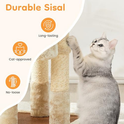 Multi-Level Cat Tower with Scratching Posts, Cat Tree with Double Cat Bed & Hanging Toys, Cute Climbing Tower with Sisal Scratcher for Kittens & Adult Cats, Cream White - color: Cream White