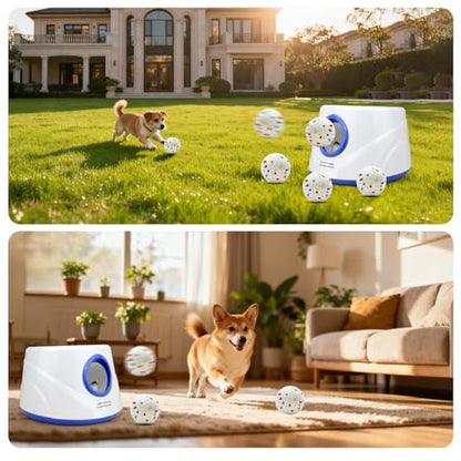 Automatic Dog Ball Launcher with 6 ETPU Balls, Adjustable Distance 20-45ft, USB Rechargeable, Interactive Pet Toy (Blue) - color: Blue-Standard