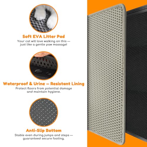 Waterproof Cat Litter Mat - New 24x16 Inch Honeycomb Double Layer Traps Litter, Waterproof & Non-Slip Floor Protector, Easy Clean, Odor-Free, Beige - color: Beige