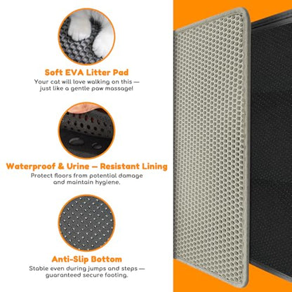 Waterproof Cat Litter Mat - New 24x16 Inch Honeycomb Double Layer Traps Litter, Waterproof & Non-Slip Floor Protector, Easy Clean, Odor-Free, Beige - color: Beige