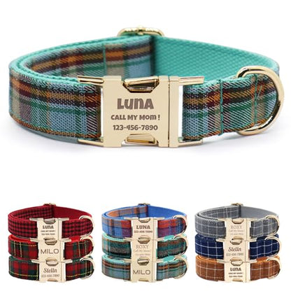 Custom Dog Collar with Name and Phone Numbers - Personalized Laser-Engraved Plaid Polyester Collar with Metal Buckle and D-Ring (Style-A, S (9-13 Inches)) - color: Style-A, size: S (9-13 Inches)
