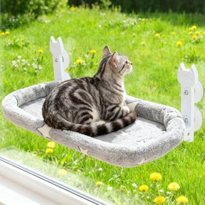 Cat Window Perch,Cordless Cat Window Hammock for Wall with 4 Strong Suction Cups,Solid Metal Frame and Two Replaceable Covers,Foldable Cats Bed for Large Cats and Kittens,Indoor Pet Seat,Grey L - size: Large