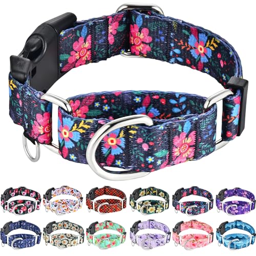 Martingale Collar for Dogs Floral Dog Collars for Small Medium Large Dogs with Buckle Adjustable Soft Nylon Dog Collar (Blue Pink Flower, XLarge) - color: Blue Pink Flower, size: Xlarge