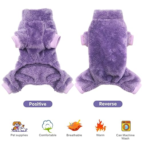 Idepet 3 Pack Fuzzy Velvet Dog Pajamas, Plush Dog Sweater Onesie Soft Pet Clothes Winter Outfit Doggy Pjs Puppy Jumpsuit, Cat Coat, Small - color: Pink+Purple+RoseRed, size: Small