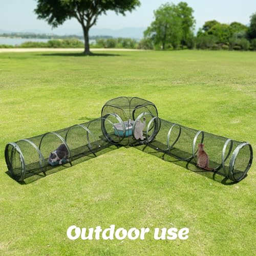 2 Connectable Large Cat Tunnels and 1 Portable Mesh Cube for Indoor and Outdoor, Durable Enclosed Outdoor Pet Playpen for Cats,Puppy and Small Animals to Play, Jump and Sleep Safely - size: 3 in 1 cube+2 tunnels