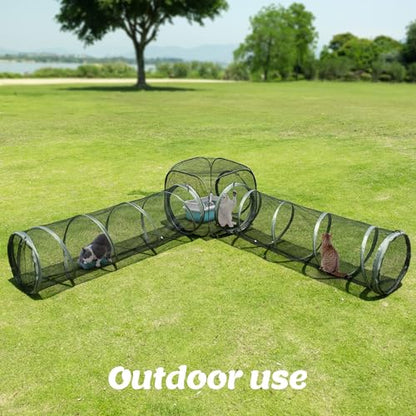 2 Connectable Large Cat Tunnels and 1 Portable Mesh Cube for Indoor and Outdoor, Durable Enclosed Outdoor Pet Playpen for Cats,Puppy and Small Animals to Play, Jump and Sleep Safely - size: 3 in 1 cube+2 tunnels